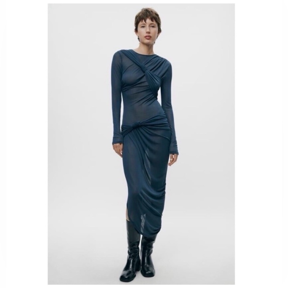 Zara KNOTTED ASYMMETRIC DRESS Size Large